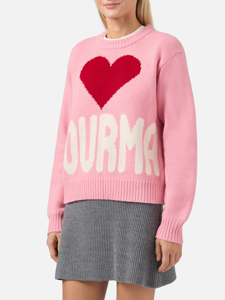 Kyla wool sweater in pink with Courma jacquard
