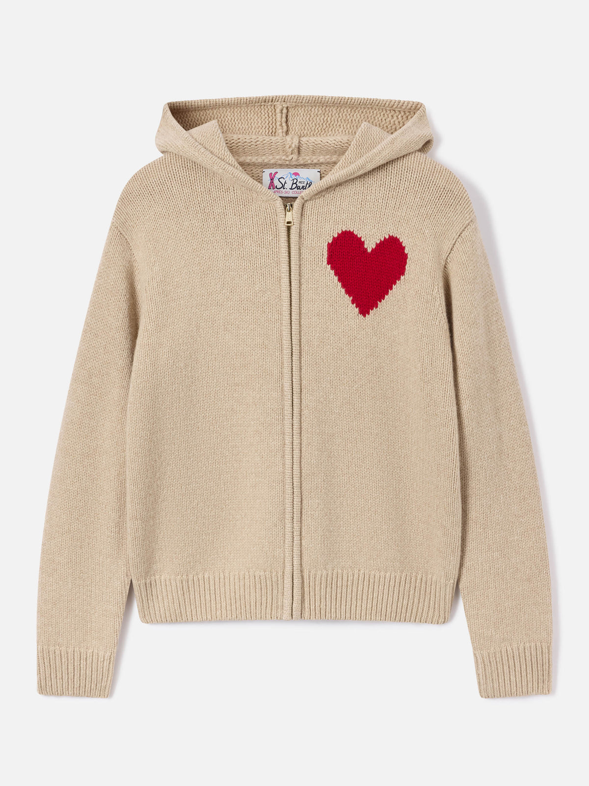 Beiger Kyla Kapuzenpullover aus Wollstrick mit St. Barth Intarsie 