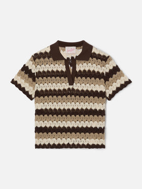 Lala crochet-effect cotton blend polo with striped pattern