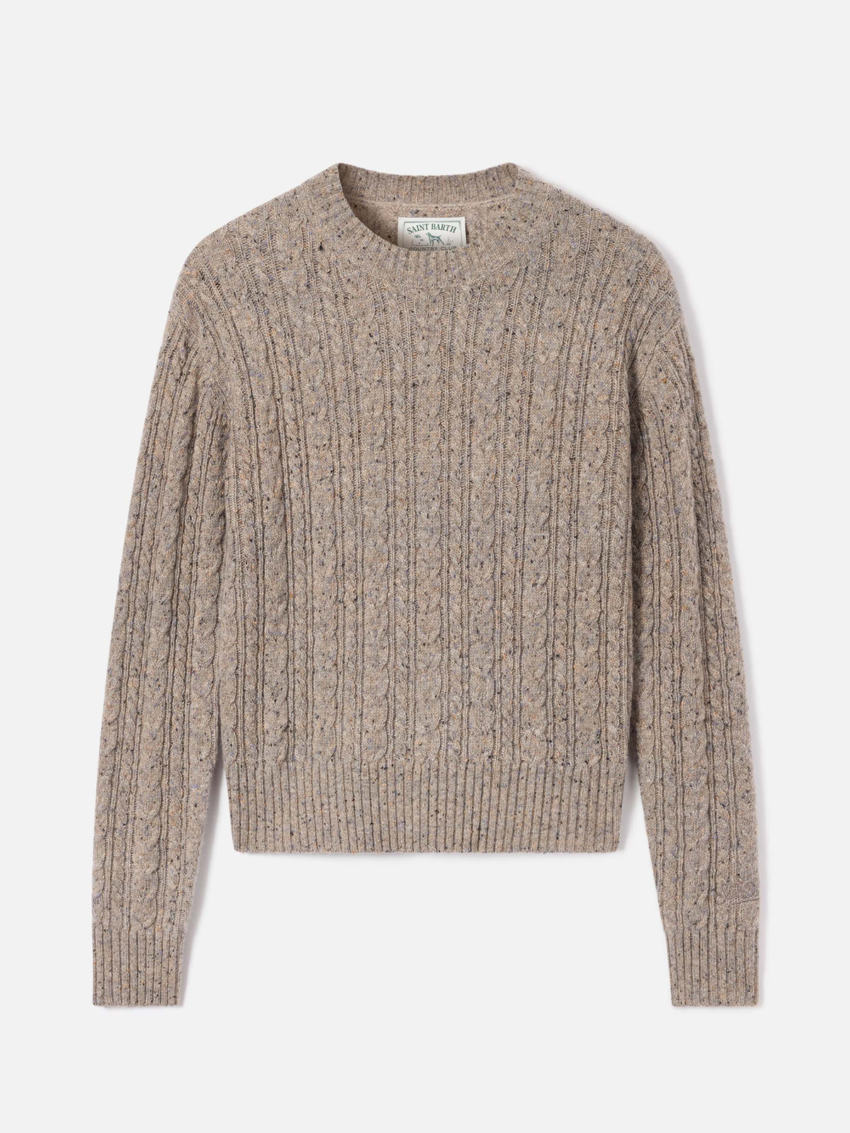 Pull ras du cou Greige Lalia en mélange de laine Donegal 