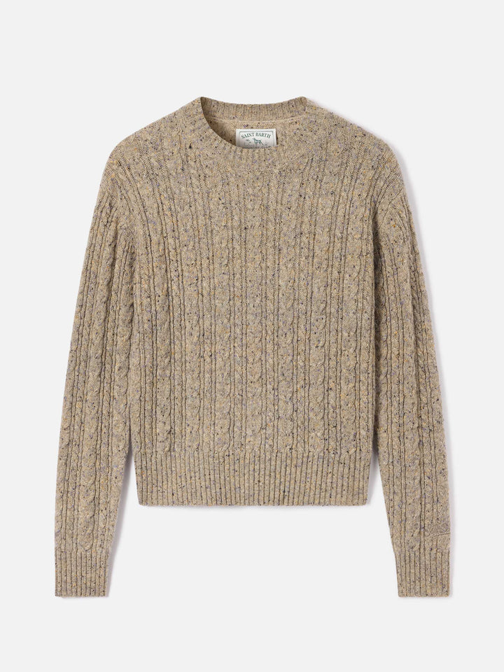 Jersey de cuello redondo Greige Lalia en mezcla de lana Donegal 