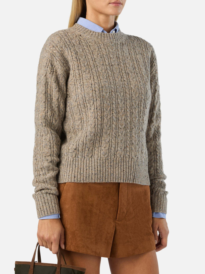 Jersey de cuello redondo Greige Lalia en mezcla de lana Donegal 