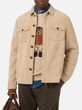 Beigefarbenes Landeck Cord-Overshirt mit Teddyfutter 