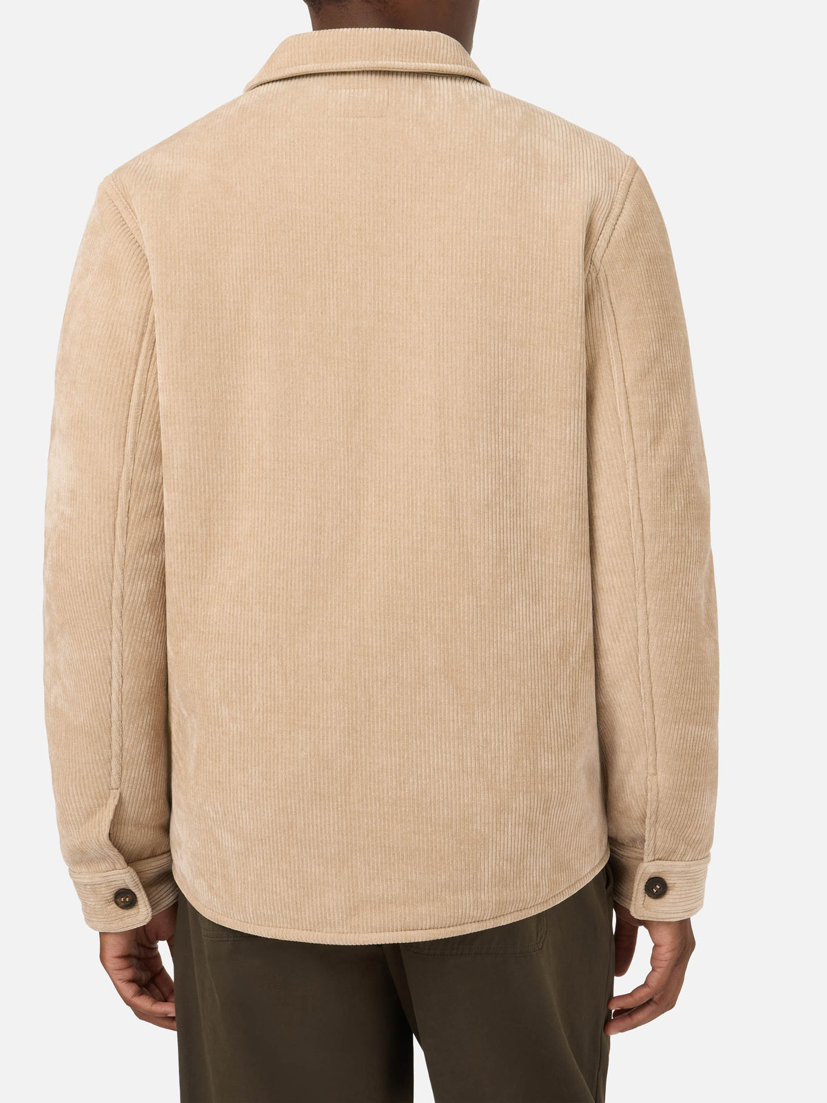 Beigefarbenes Landeck Cord-Overshirt mit Teddyfutter 