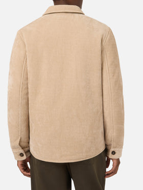 Beigefarbenes Landeck Cord-Overshirt mit Teddyfutter 