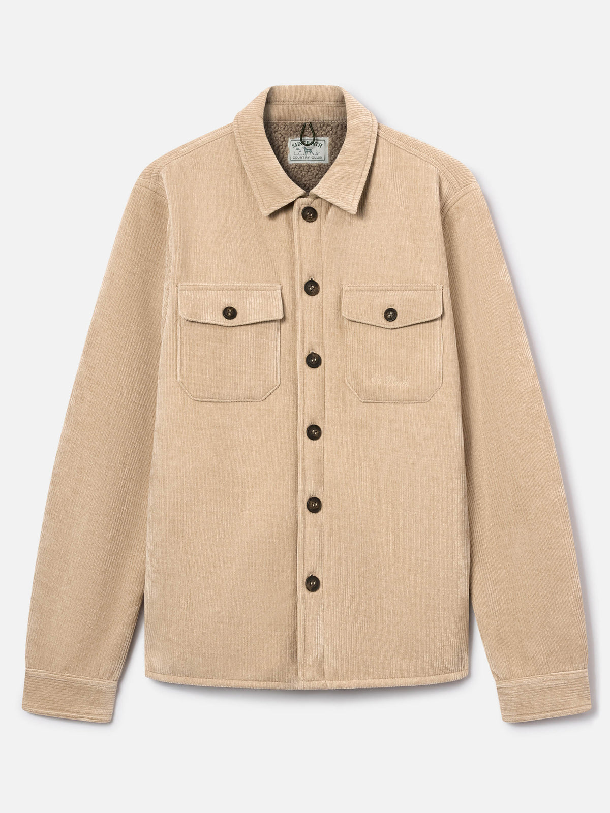 Beigefarbenes Landeck Cord-Overshirt mit Teddyfutter 