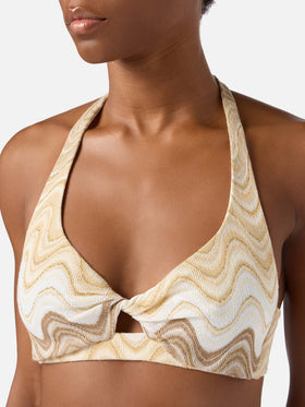 Haut de bikini bralette Leda en tissu raschel or avec détail cut-out 