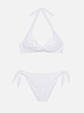 Yali black Sangallo lace classic swim briefs - Leda Sangallo lace triangle bralette top