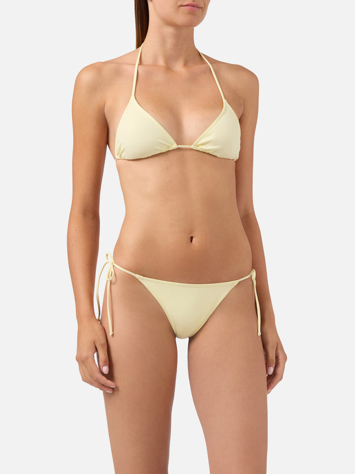 Bikini de triángulo Leah Marielle en amarillo mantequilla con lazos 