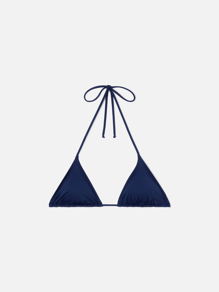 Leah triangle with ties bikini top in solid blue navy