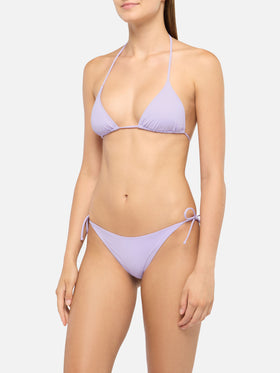 Lilafarbene klassische Badehose „Virgo“ – Lilafarbener Badeanzug mit Triangel-Oberteil „Leah“