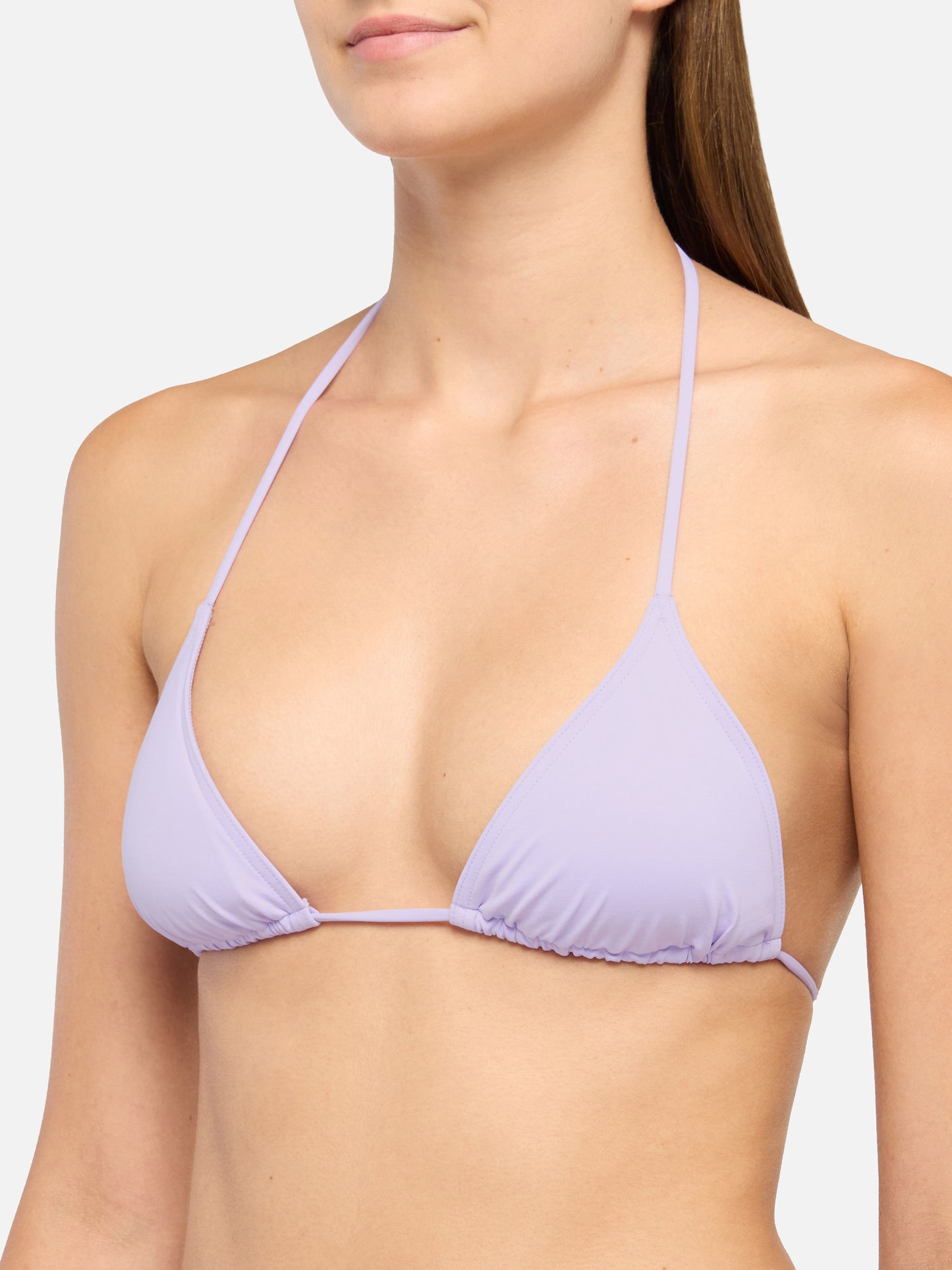 Lilafarbene klassische Badehose „Virgo“ – Lilafarbener Badeanzug mit Triangel-Oberteil „Leah“