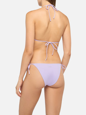 Lilafarbene klassische Badehose „Virgo“ – Lilafarbener Badeanzug mit Triangel-Oberteil „Leah“
