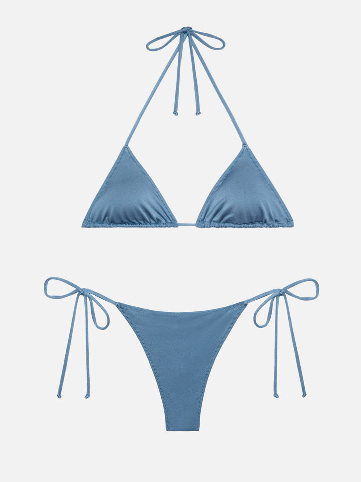 Bikini a triangolo Leah Marielle in shimmer color blu avio