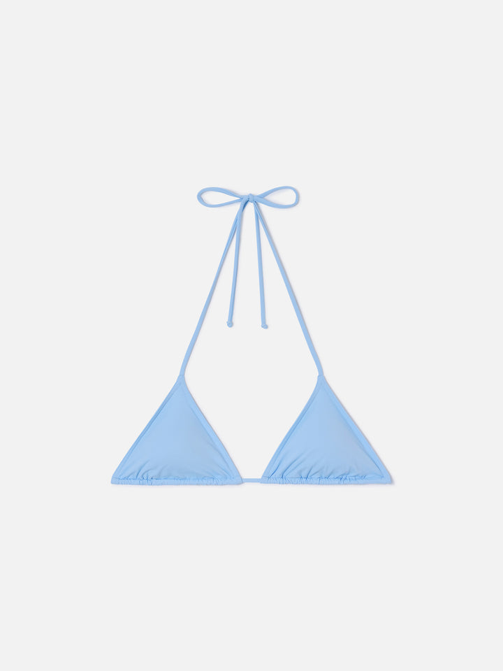 Leah triangle with ties bikini top in solid light blue