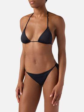 Bikini de triángulo negro Leah Marielle con lazos 