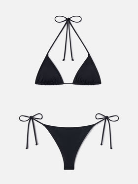 Bikini de triángulo negro Leah Marielle con lazos 