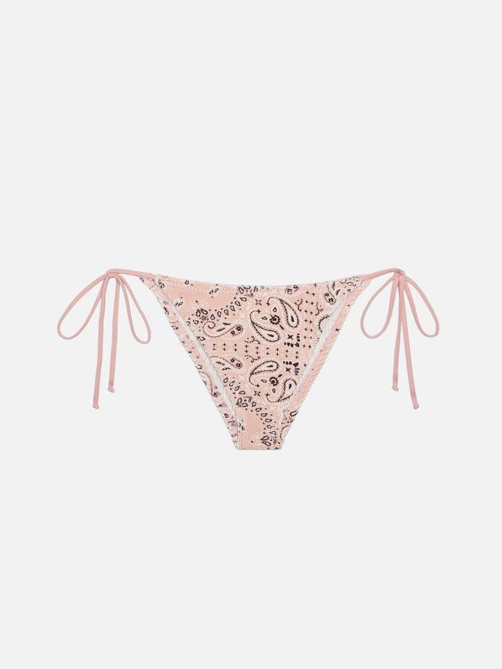 Marielle pink classic swim briefs with bandanna print - Leah pink crinckle triangle top