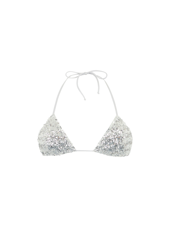 Woman silver sequins triangle top Leah - MC2 Saint Barth
