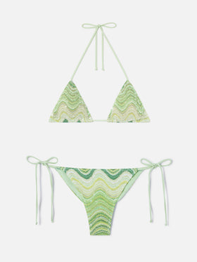 Leah Marielle grüner degradé-Raschel-Bikini mit Pailletten 