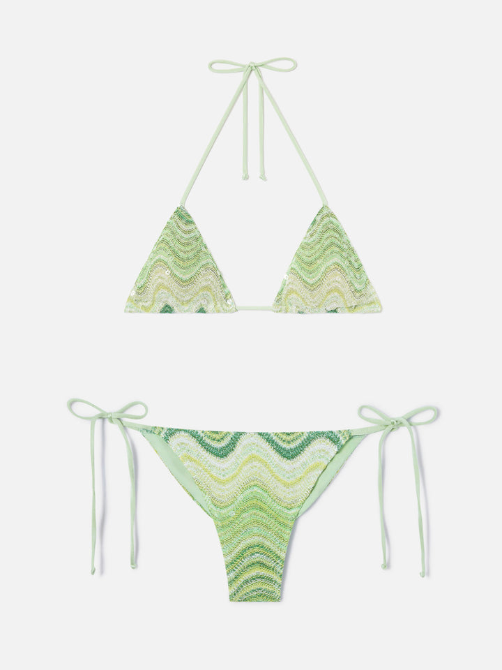 Bikini raschel vert dégradé Leah Marielle avec sequins 