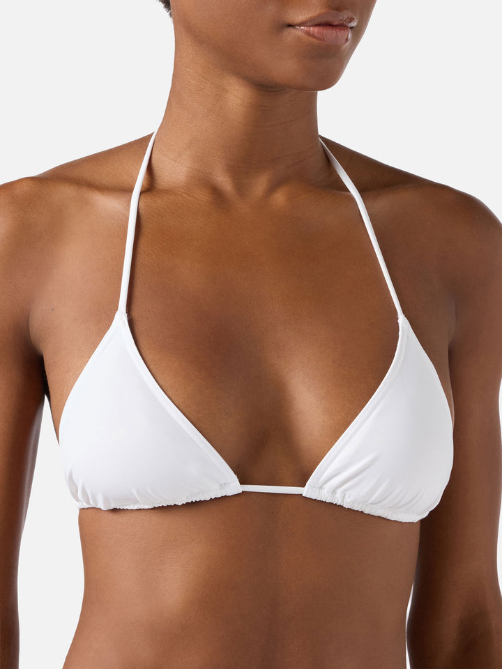 Leah triangle with ties bikini top in solid white