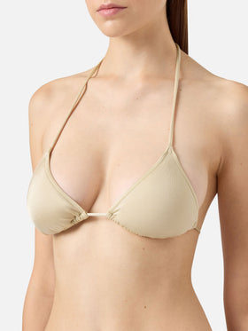 Jodene shimmer gold cheeky swim briefs - Leah shimmer gold triangle top swimsuit