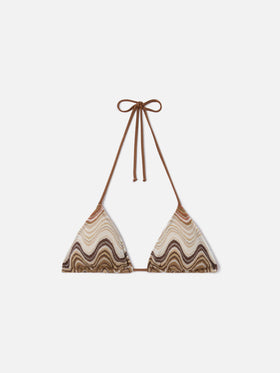 Leah triangle bikini top in brown degradé raschel fabric