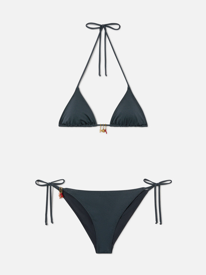 Bikini Leah Virgo gris foncé à finition brillante avec charms 