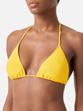 Yellow Leah terry triangle bikini top with charms