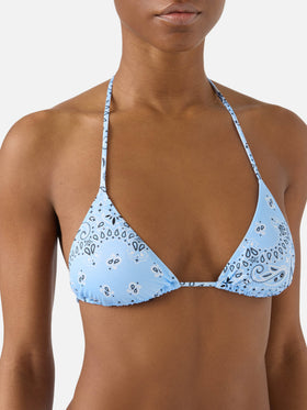Leah triangle bikini top with light blue bandana print