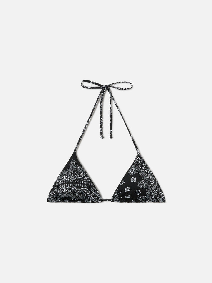 Leah triangle bikini top with black bandana print