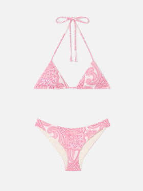 Bikini triangular Leah Lido con estampado paisley rosa 