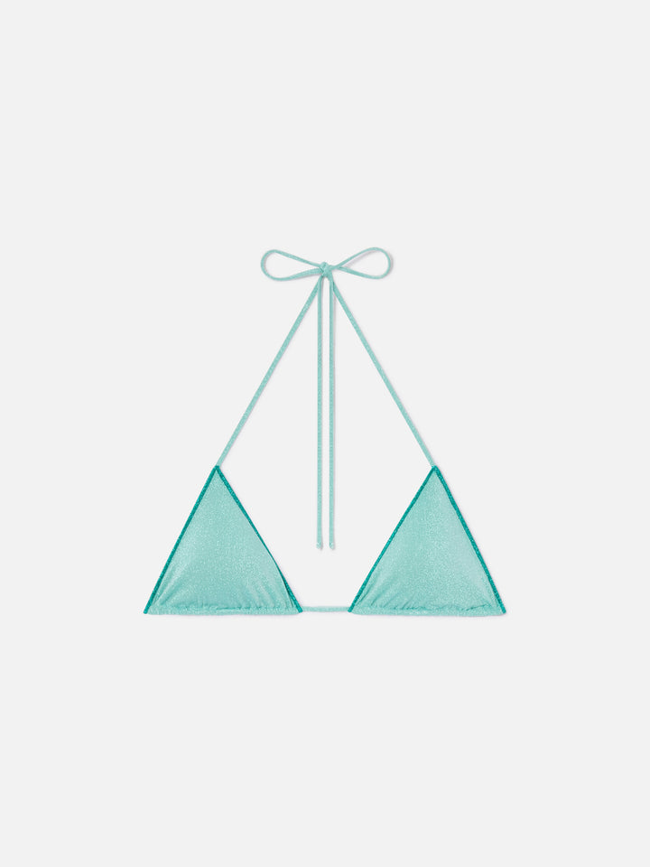 Haut de bikini triangle Leah en lurex vert d’eau 