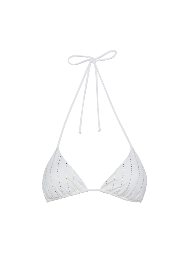 Leah triangle top swimsuit with striped rhinestone embellishment