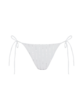 Marielle – Klassische Badehose in Weiß mit gestreifter Strassverzierung