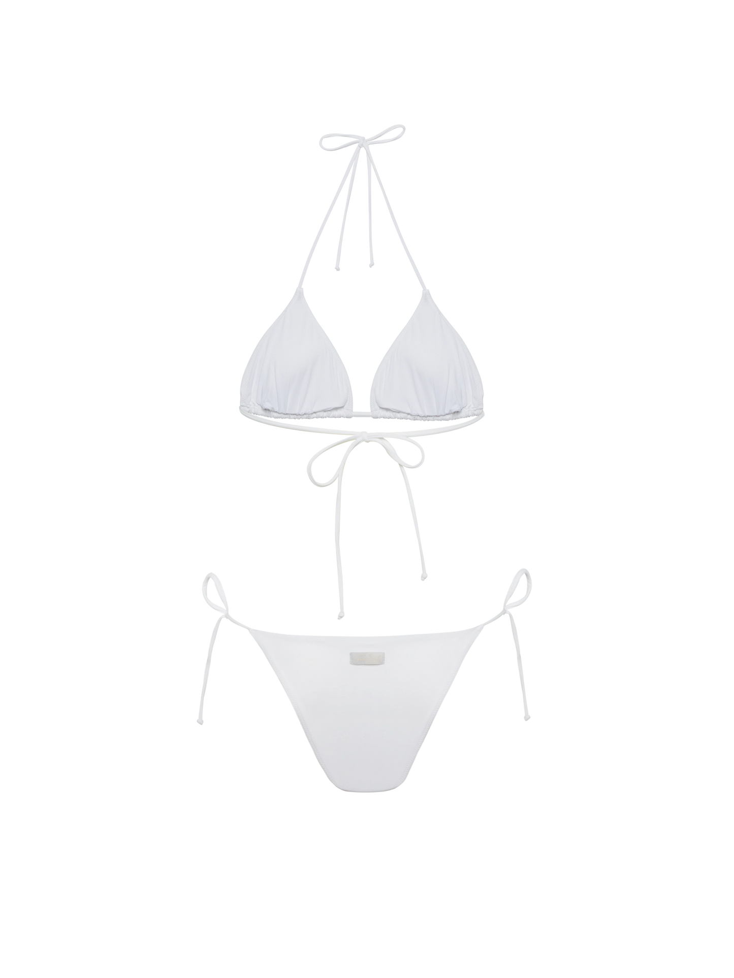 Bikini bianco classico a triangolo Leah Marielle con decorazione a righe in strass