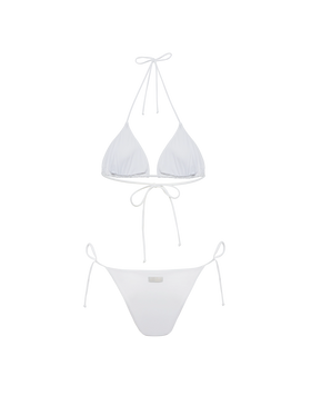 Bikini bianco classico a triangolo Leah Marielle con decorazione a righe in strass