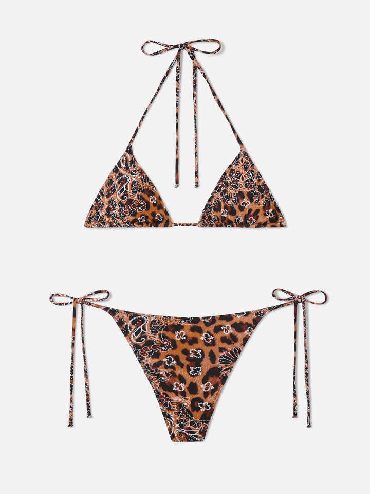 Bikini triangle pour femme avec imprimé bandana léopard 