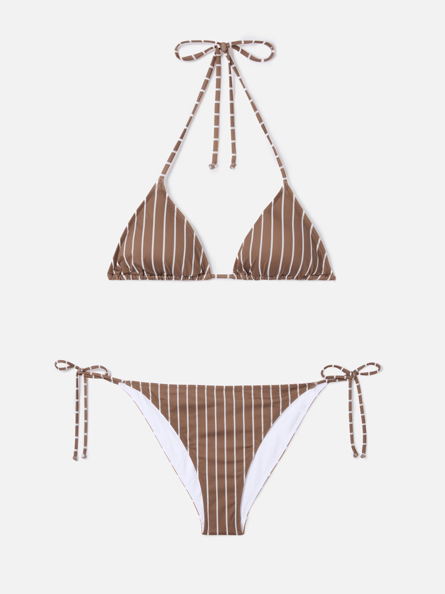 Bikini Leah Virgo à rayures verticales beige et marron 