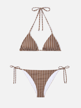 Bikini Leah Virgo à rayures verticales beige et marron 
