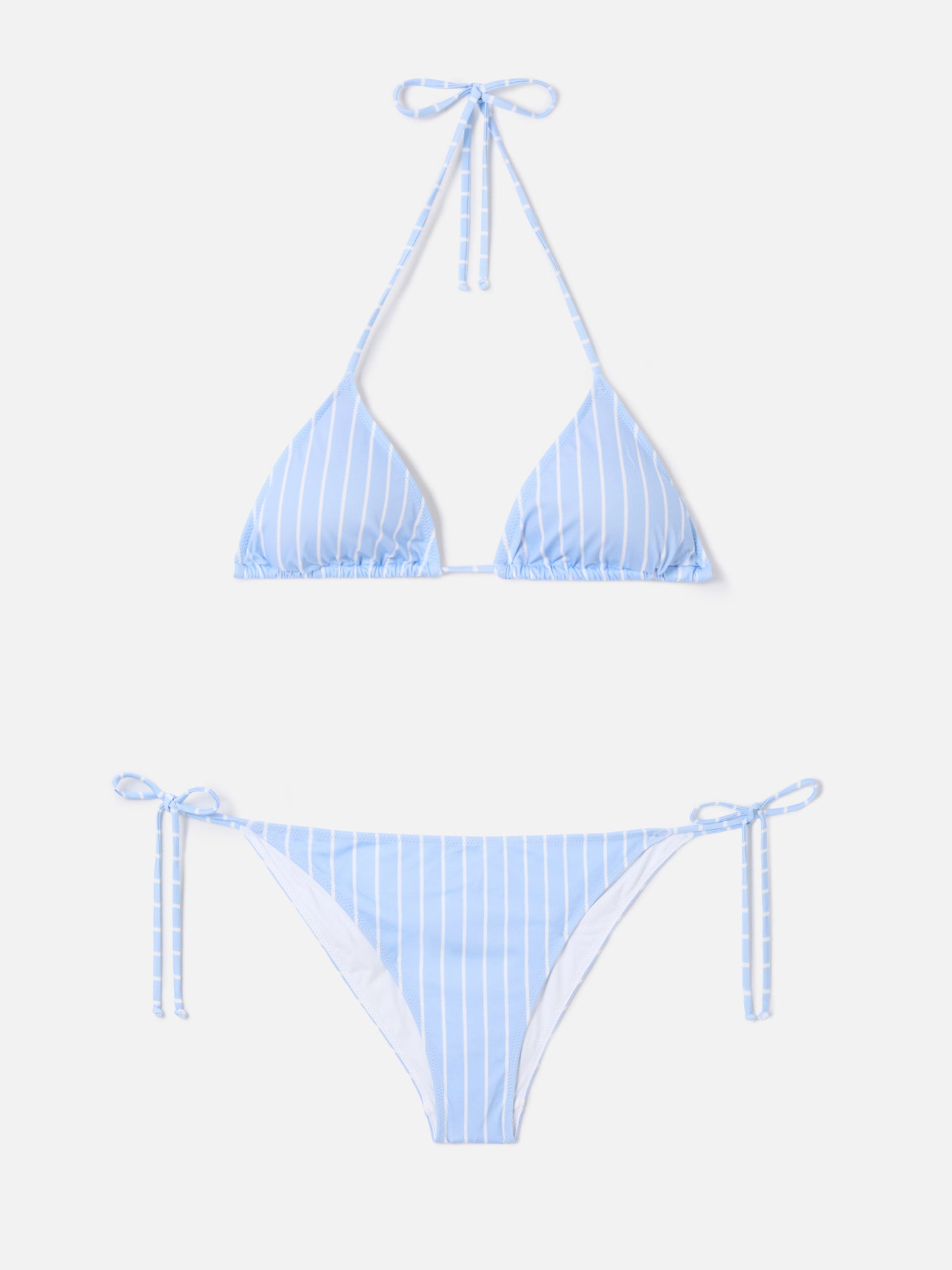 Bikini Leah Virgo de rayas verticales en azul claro y blanco 
