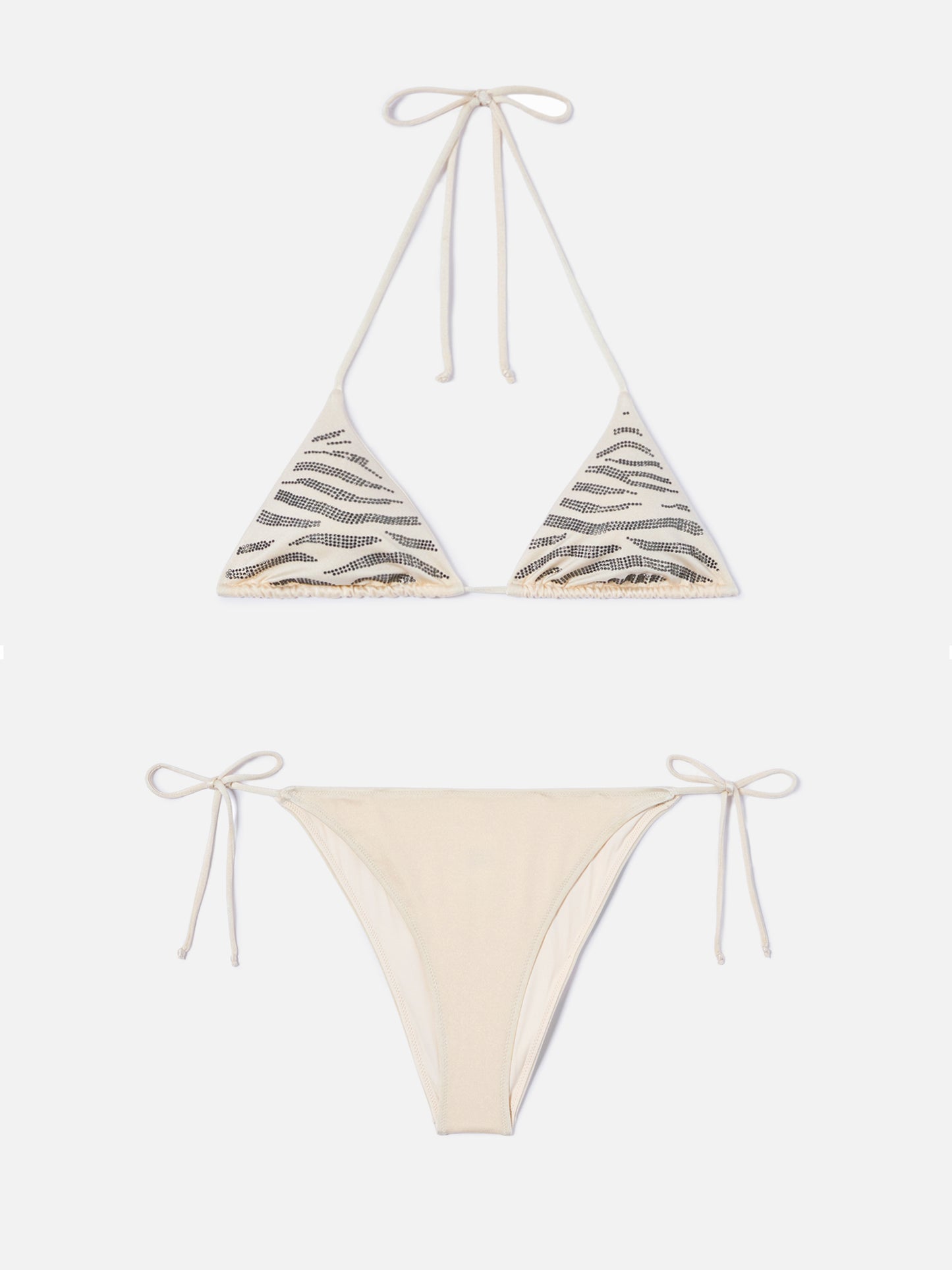 Bikini Leah Teen con acabado brillante y pedrería de strass con motivo de cebra 