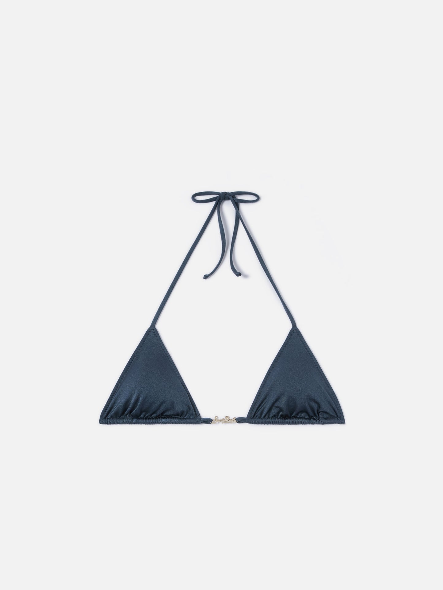 Top de bikini triangular Leah Plate en tejido gris con acabado brillante 