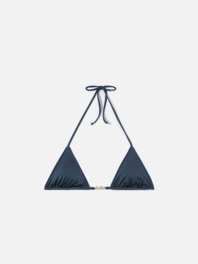 Top de bikini triangular Leah Plate en tejido gris con acabado brillante 