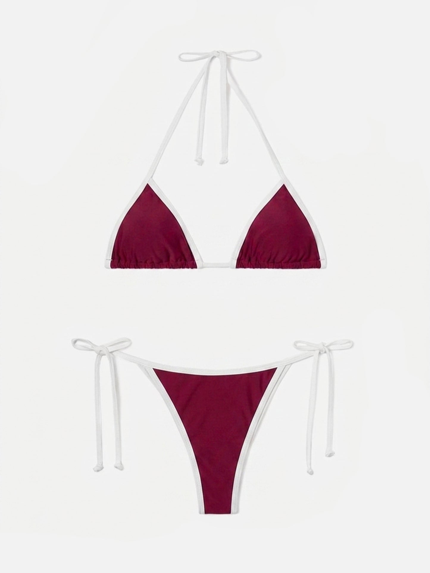 Bikini bordeaux Leah Virgo String avec finitions contrastées blanches 
