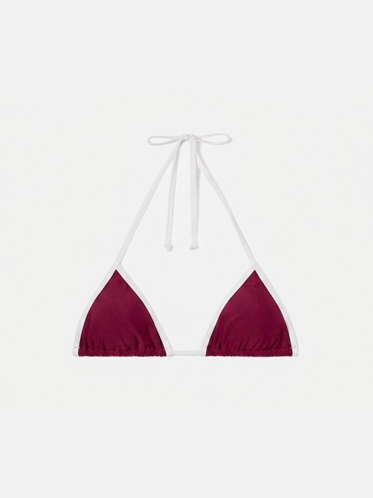 Top bikini Leah String triangolo bordeaux con profili bianchi 