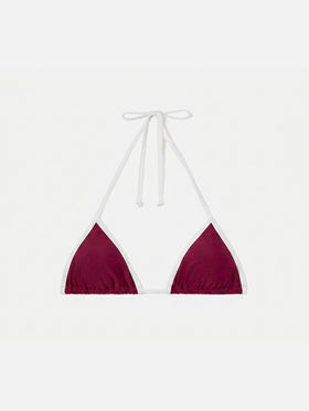 Top bikini Leah String triangolo bordeaux con profili bianchi 