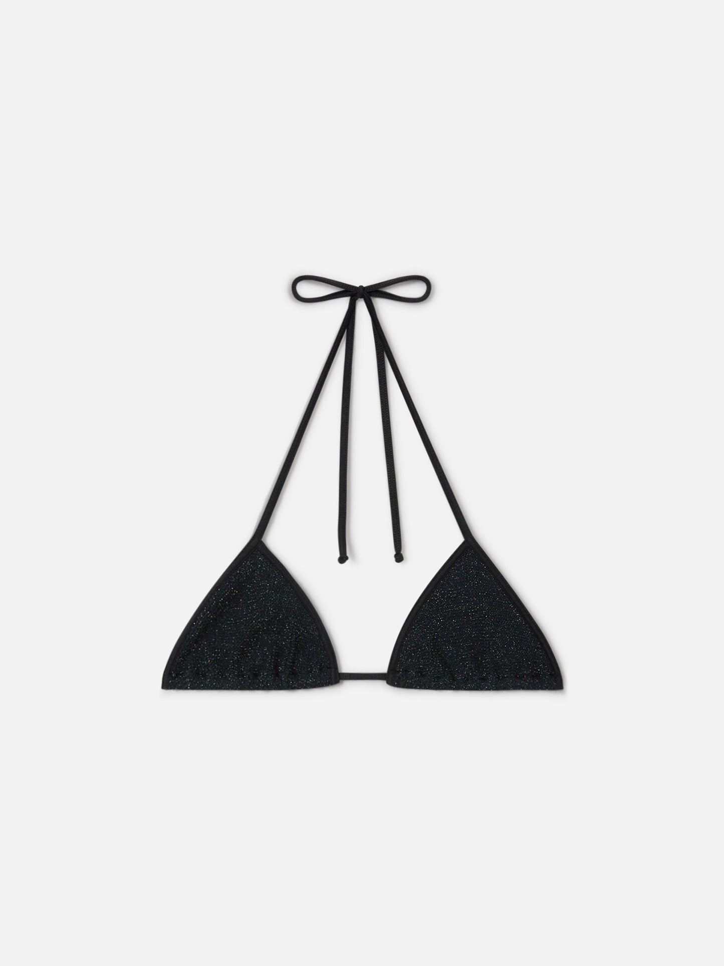 Leah String triangle bikini top in black crinkle lurex fabric