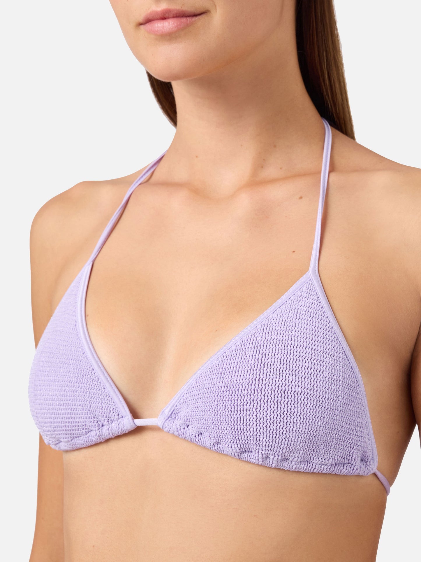 Top bikini Leah String triangolo in tessuto crinkle lurex lilla